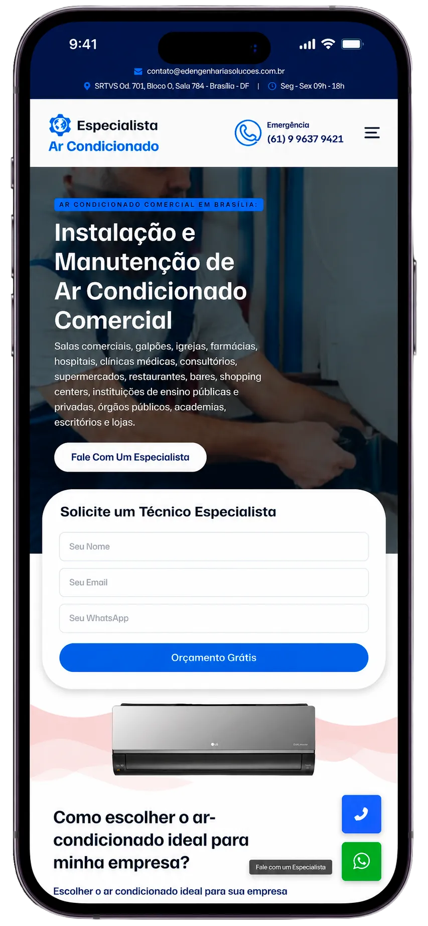 Celular na mão com site de alta performance